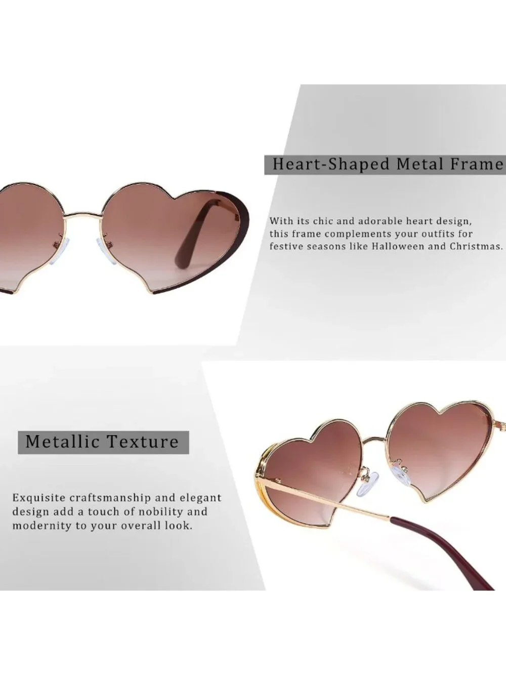 Heart-Shaped Sunglasses for Women - Thin Metal Frame, Perfect for Parties